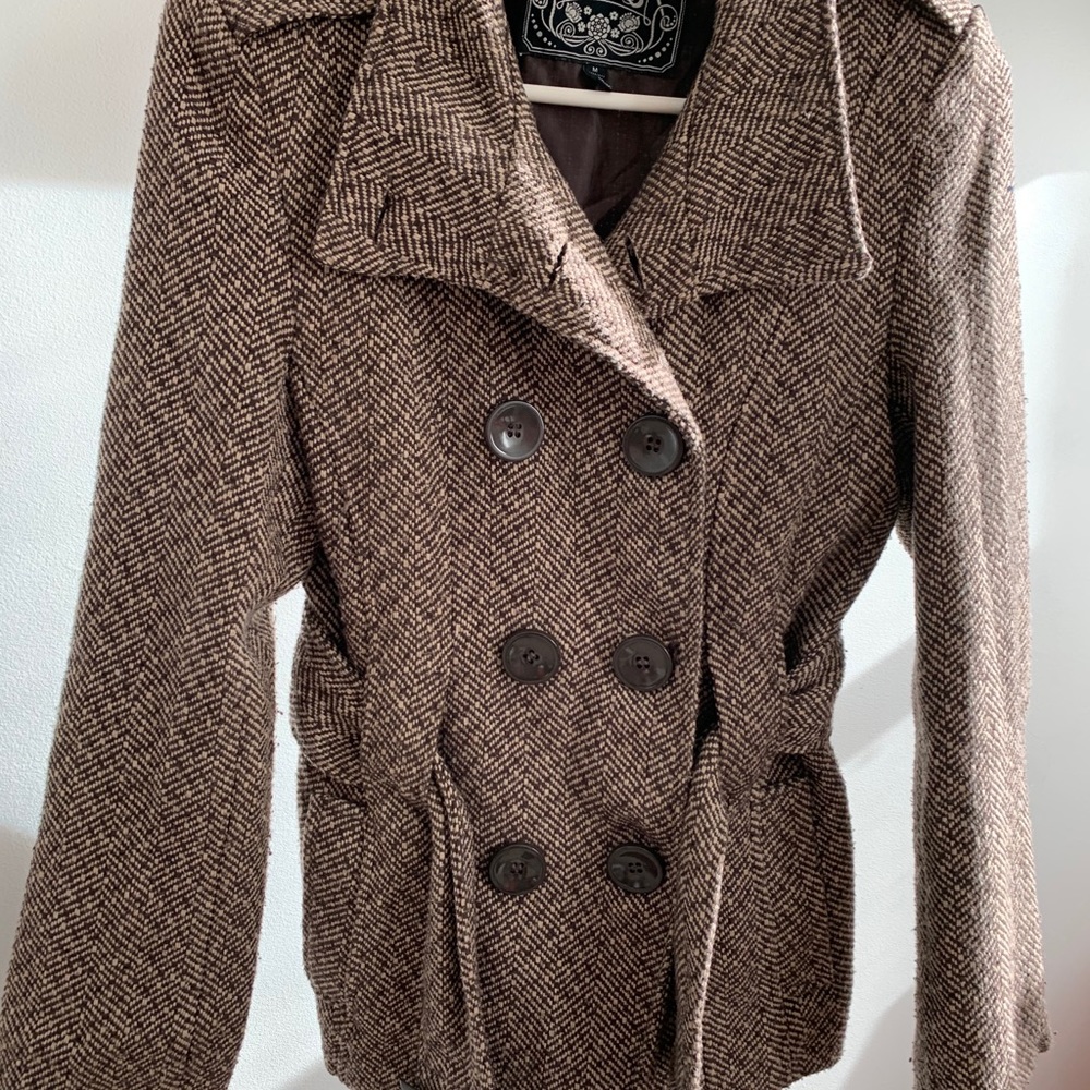 Brown and creme tweed coat